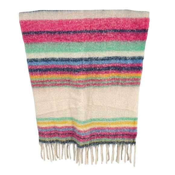 Free People Skye Stripe Fringe Throw Blanket Multicolor Ivory Pink NWT - Picture 1 of 8